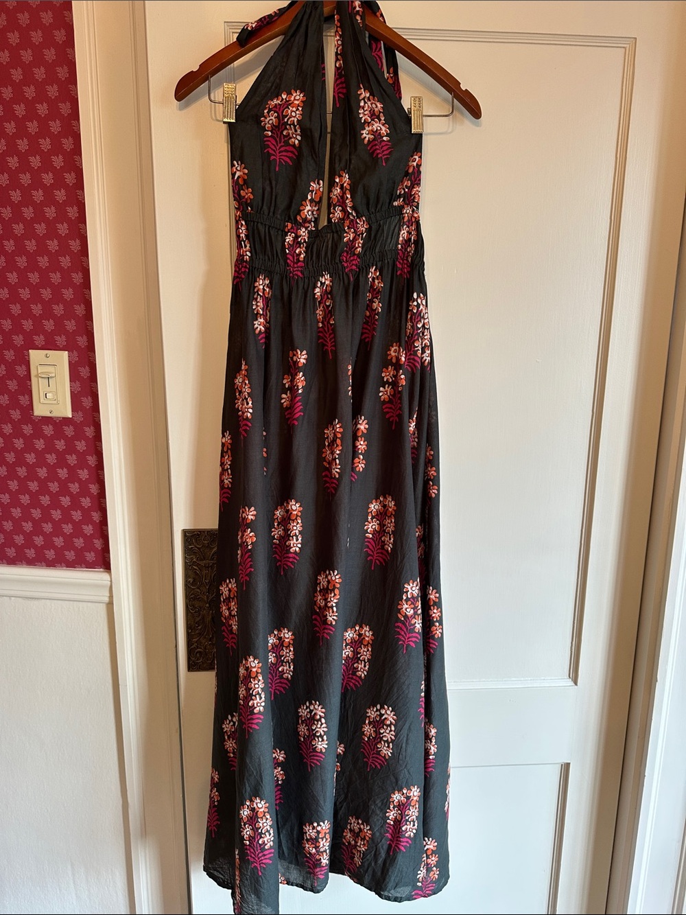 J Crew Halter maxi dress in cocoa block print cotton voile